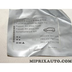 Etiquette autocollante pression pneus froids Volkswagen Audi Skoda Seat original OEM 6C00100000A 