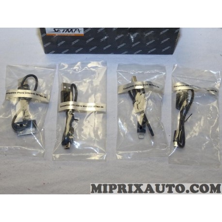 Pack 4 cables chargeur USB mini micro iphone Setma Renault Dacia original OEM 8201530618 