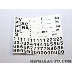Autocollant sticker plaquette element chiffres et PV PTAC PTRA DIV OEM 50511 