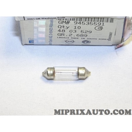 Lot 8 ampoules navette 10W lampe eclairage plafonnier Opel Chevrolet original OEM 94535591 
