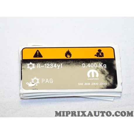 Etiquette information charge gaz climatisation R-1234yf Fiat Alfa Romeo Lancia original OEM 52065399 