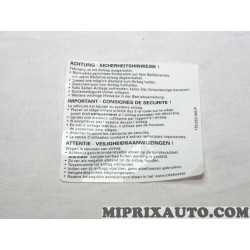 Etiquette information consignes de securité Volkswagen Audi Seat Skoda original OEM 1T0010342P 