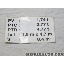 Autocollant information PV 1.74T Mercedes original 