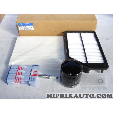 Pack filtres huile + air + habitacle + 4 bougies allumage Hyundai Kia original OEM 25N2BA65M0 pour hyundai i30 1.4 essence 