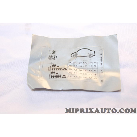 Etiquette autocollante pression pneu Volkswagen Audi Seat Skoda original OEM&nbsp;10A010000D 